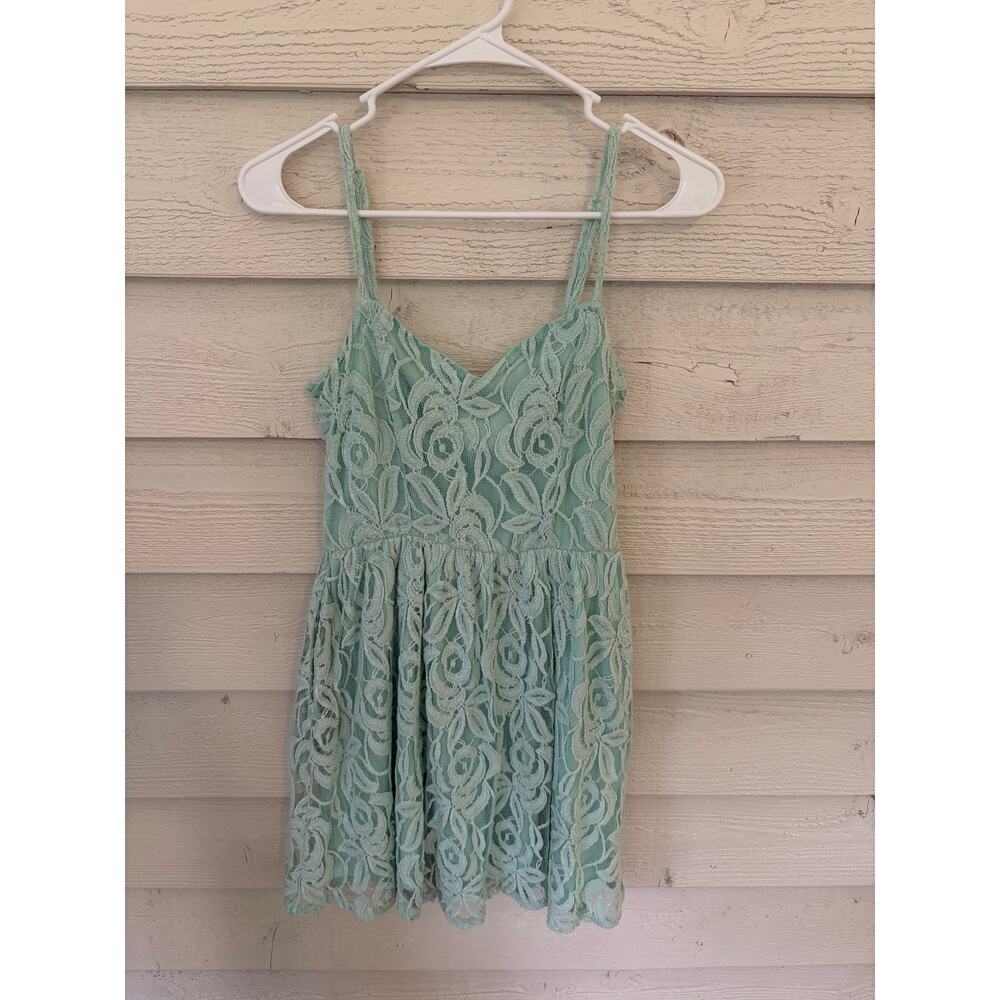 Fire Los Angeles Mint Green Lace Babydoll Dress Size M Sleeveless Floral Lace - Picture 2 of 8